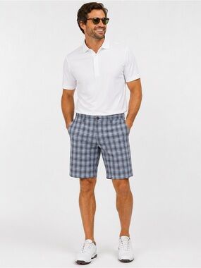 Cool 18 Pro Plaid Golf Shorts Men's Size 38 Blue Gray Flat Front Performance
